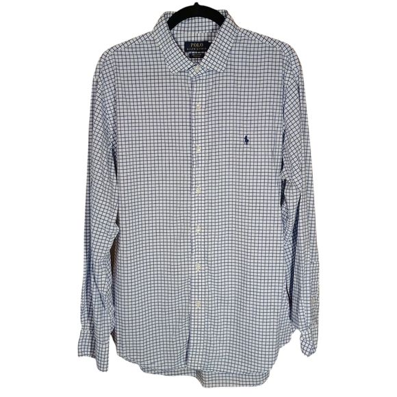 Polo Ralph Lauren 100% Cotton Stretch Men Shirt Button Up Checked Classic Fit XL - Picture 1 of 4